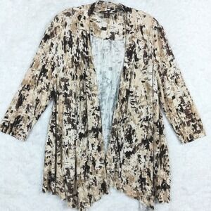 Victor Womens Cardigan‎ Blouse Open Front Handkerchief Brown Tan Abstract L